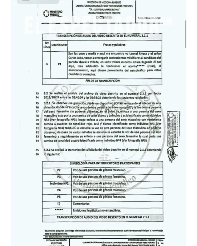 INFORME FORENSE VALIDA AUTENTICIDAD DE VIDEO DONDE APARECE MAURICIO VILLEDA RECIBIENDO DINERO DE NARCOTRAFICANTES