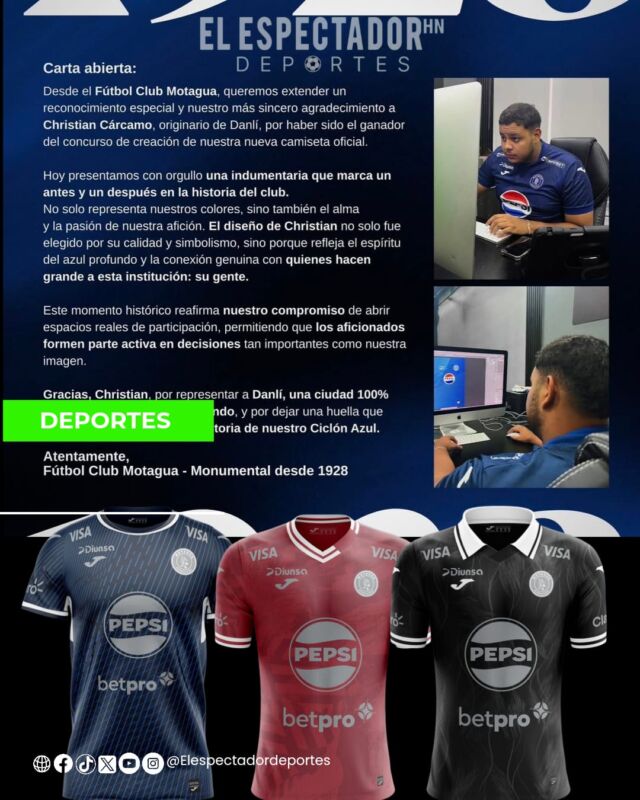 AFICIONADO GANA CONCURSO, PERO SU DISEÑO FUE MODIFICADO POR TEMAS DE FABRICACIÓN SEGÚN CARTA DE MOTAGUA