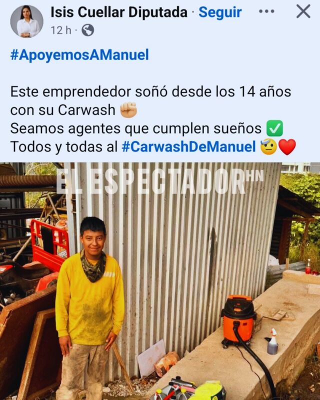 Isis Cuéllar señalada en caso de corrupción busca limpiar su imagen con donación de 20 mil lempiras a joven emprendedor