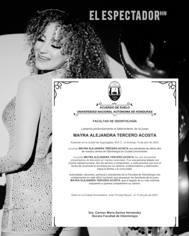 La UNAH y la Facultad de Odontología emiten acuerdo de duelo por la muerte de Mayra Tercero
