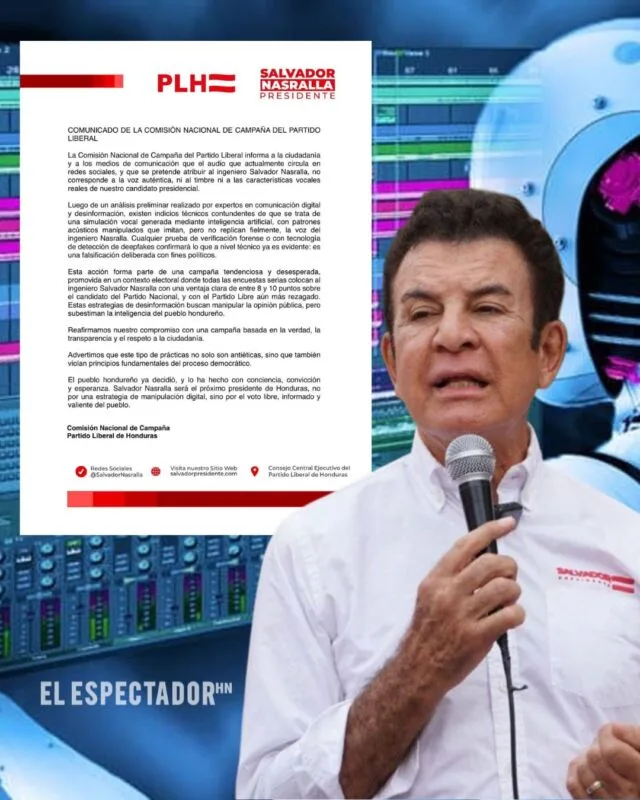Partido Liberal denuncia audio falso creado con inteligencia artificial contra Salvador Nasralla