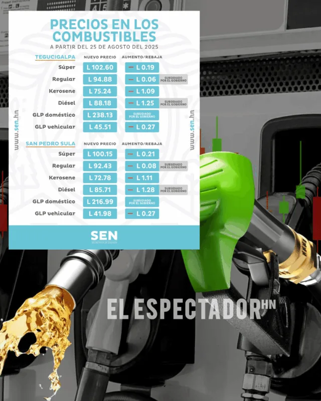 Nuevos precios de combustibles a partir del 25 de agosto de 2025
