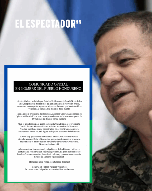 Romeo Vásquez critíca a Xiomara Castro por apoyar a Maduro