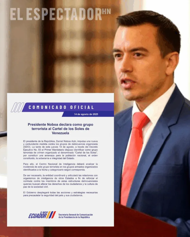 Daniel Noboa declara como terrorista al cartel de los soles
