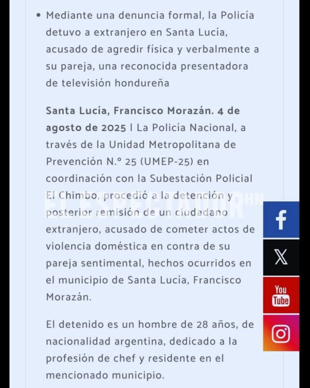 Marcela Duarte denuncia a su pareja por violencia doméstica en Santa Lucía