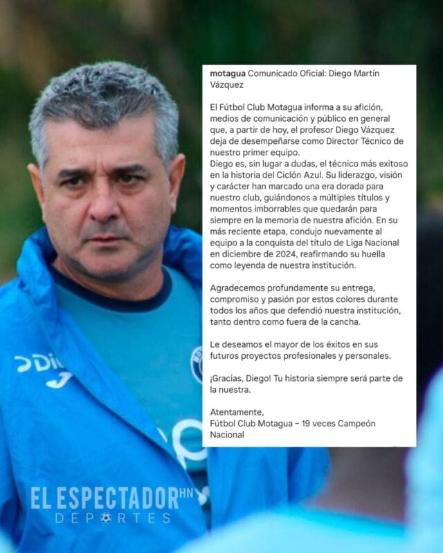 Motagua anuncia la salida de Diego Váquez como director técnico