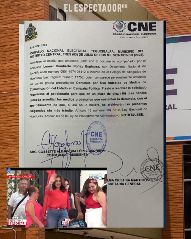 CNE admite denuncia por uso indebido de medios estatales para campaña de Rixi Moncada