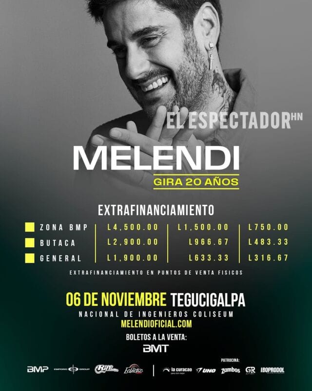 Melendi en Tegucigalpa el 6 de noviembre: boletos ya a la venta en BMTICKET