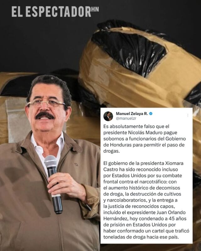 Manuel Zelaya desmiente acusaciones de vínculos con el narcotráfico y denuncia bloqueo contra Venezuela