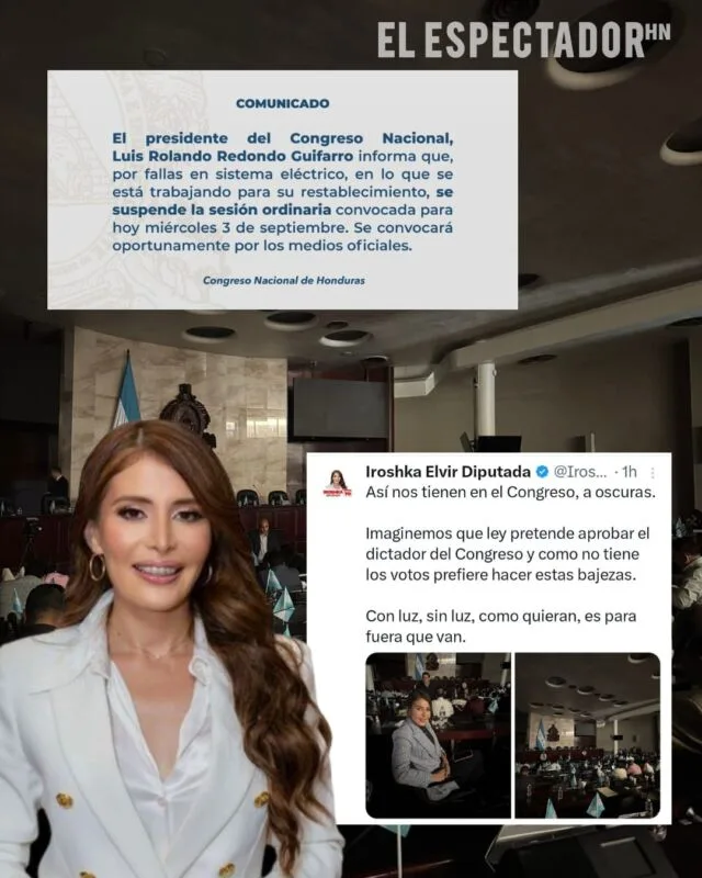 Iroshka Elvir se pronuncia sobre sesión suspendida “Con luz o sin luz, como quieran, es para fuera que van”