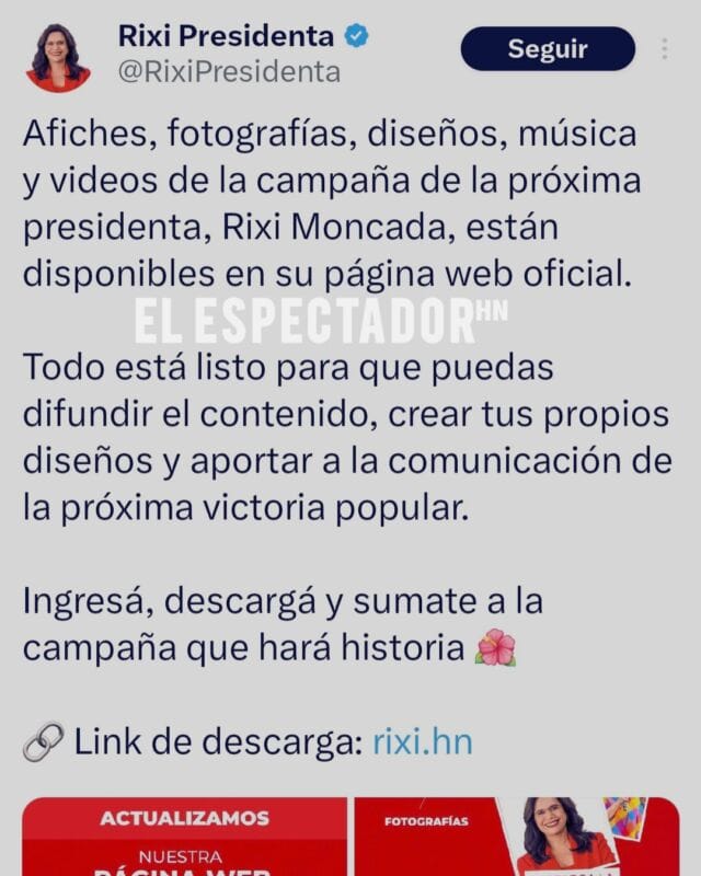 Rixi Moncada presenta material de su campaña política y está disponible en su página oficial