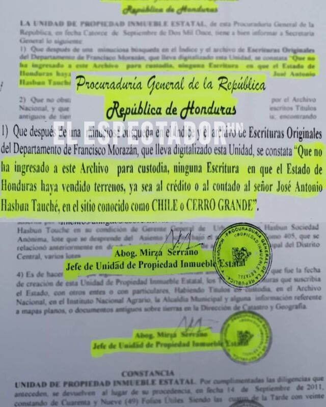 La PGR niega venta de terrenos a urbanizaciones Hasbun en Cerro Grande