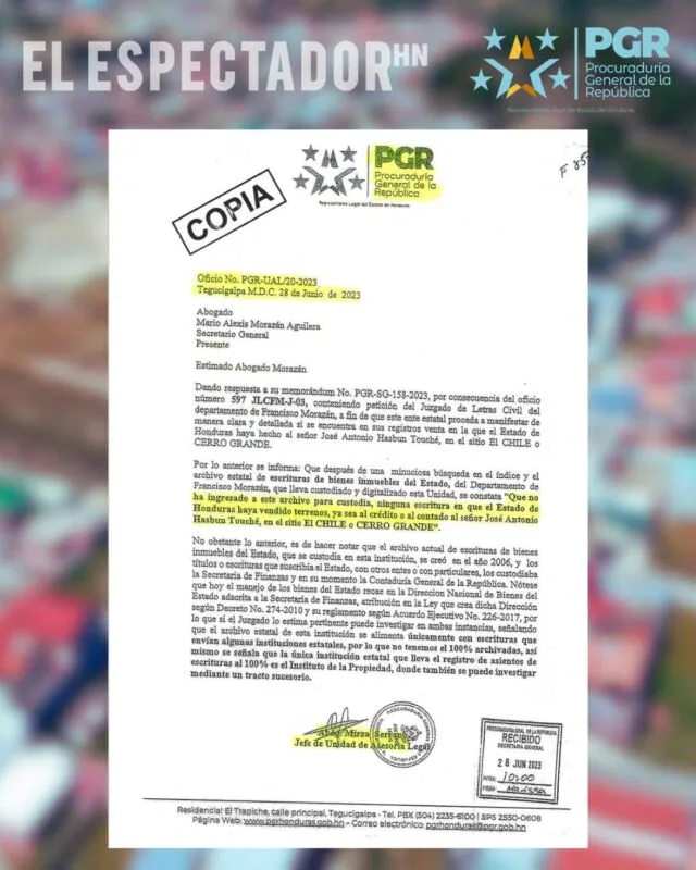 La PGR niega venta de terrenos a urbanizaciones Hasbun en Cerro Grande