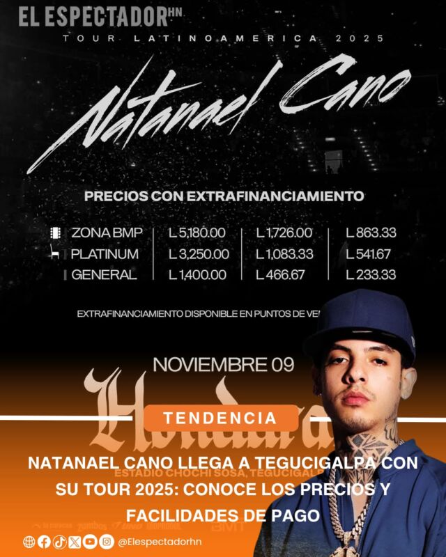 Natanael Cano llega a Tegucigalpa con su tour 2025: conoce los precios y facilidades de pago