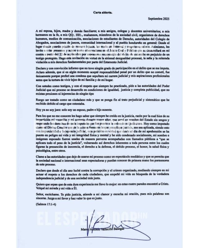 Marco Vallecillo invita a ser observadores de su proceso judicial