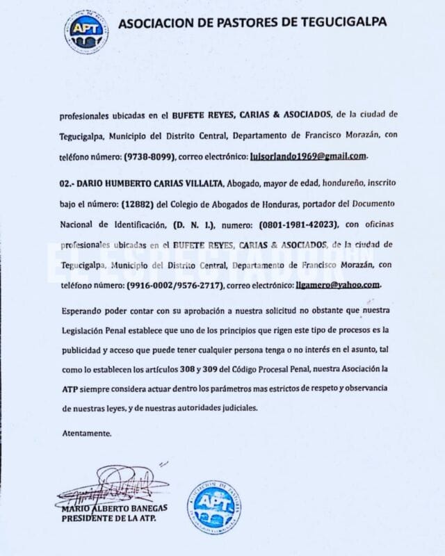 Asociación de Pastores de Tegucigalpa solicita ser veedora en el juicio contra el exjuez Marco Vallecillo
