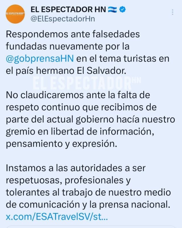 El Espectador Hn desmiente a la secretaría de prensa y ratifica información sobre turismo en El Salvador
