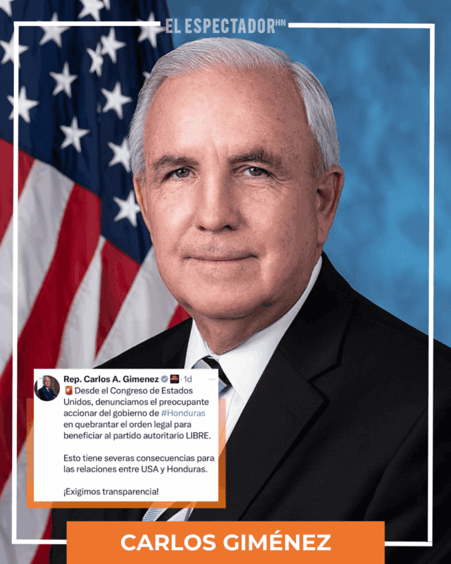 Carlos Giménez, congresista de EE. UU., denuncia irregularidades del gobierno hondureño a favor del partido LIBRE y exige transparencia en los procesos políticos.
