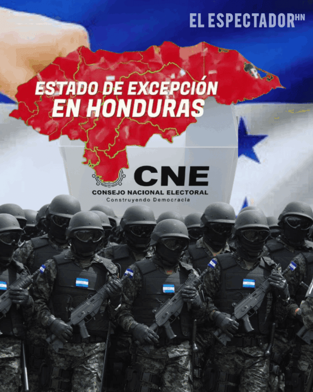 Militares hondureños durante el estado de excepción previo a elecciones.