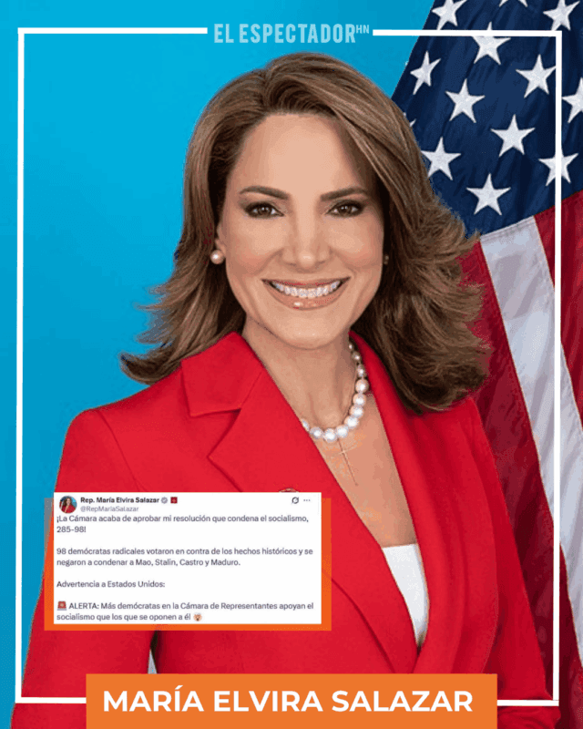 María Salazar celebrando la aprobación de resolución que condena el socialismo.