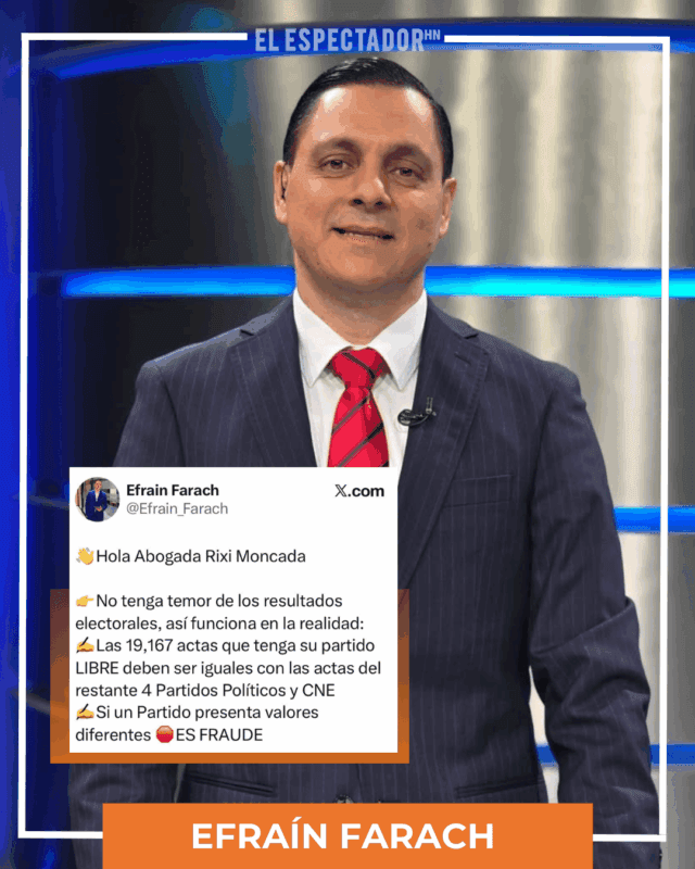 Efraín Farach cuestiona a Rixi Moncada sobre los resultados electorales.