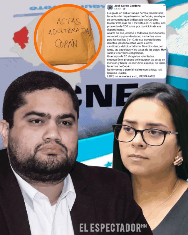 José Carlos Cardona acusa a Isis Cuéllar de inflar más de 5 mil votos en Copán
