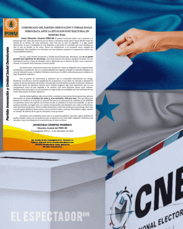 El PINU-SD rechaza repetición de elecciones