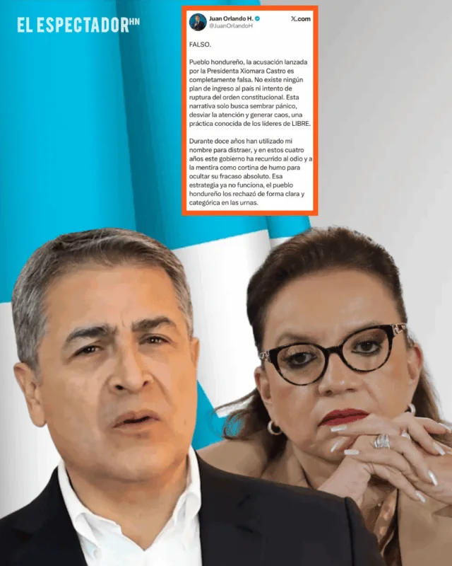 Juan Orlando Hernández desmiente acusación de Xiomara castro sobre supuesto ingreso al país