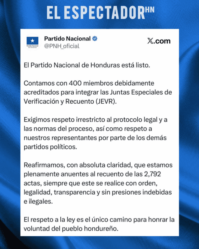 Partido Nacional exige respeto al protocolo legal ante el CNE