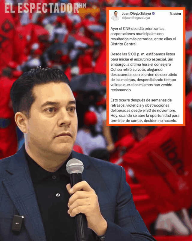 Juan Diego Zelaya acusa a Libre por retrasar la declaratoria final