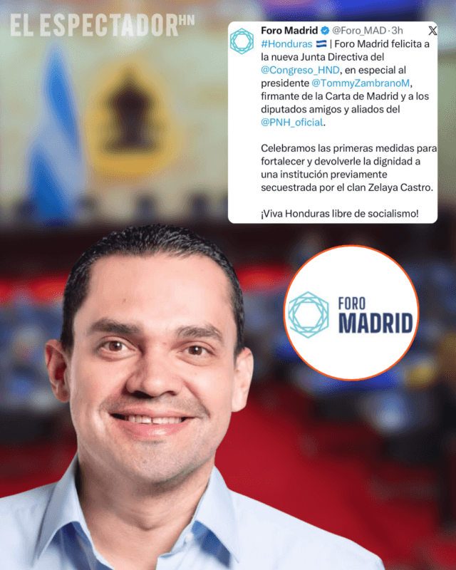 Foro Madrid respalda a Tomás Zambrano tras asumir la presidencia del Congreso Nacional