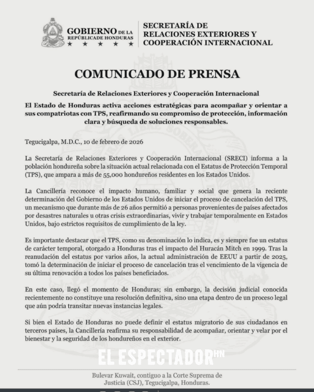 SRECI anuncia acompañamiento a más de 55 mil hondureños con TPS en EE. UU