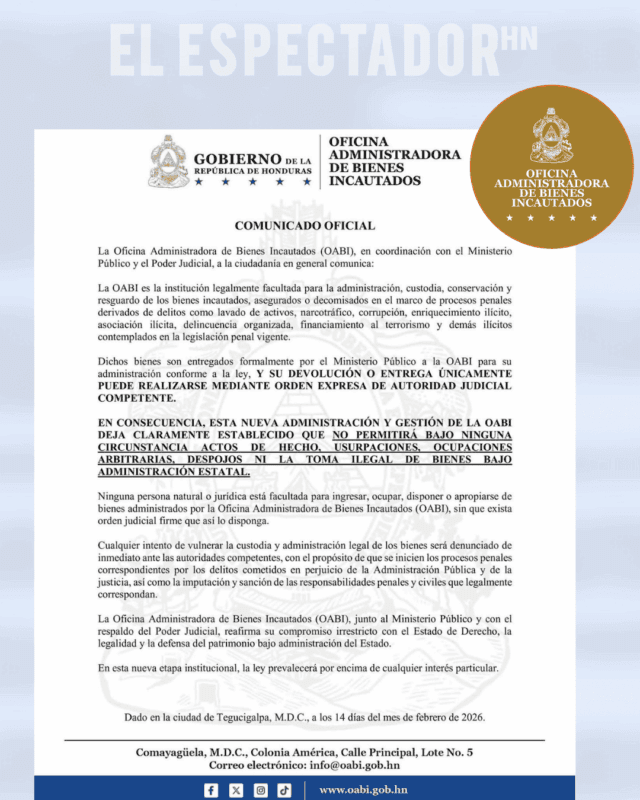 OABI coordina con Ministerio Público e poder judicial para proteger bienes incautados