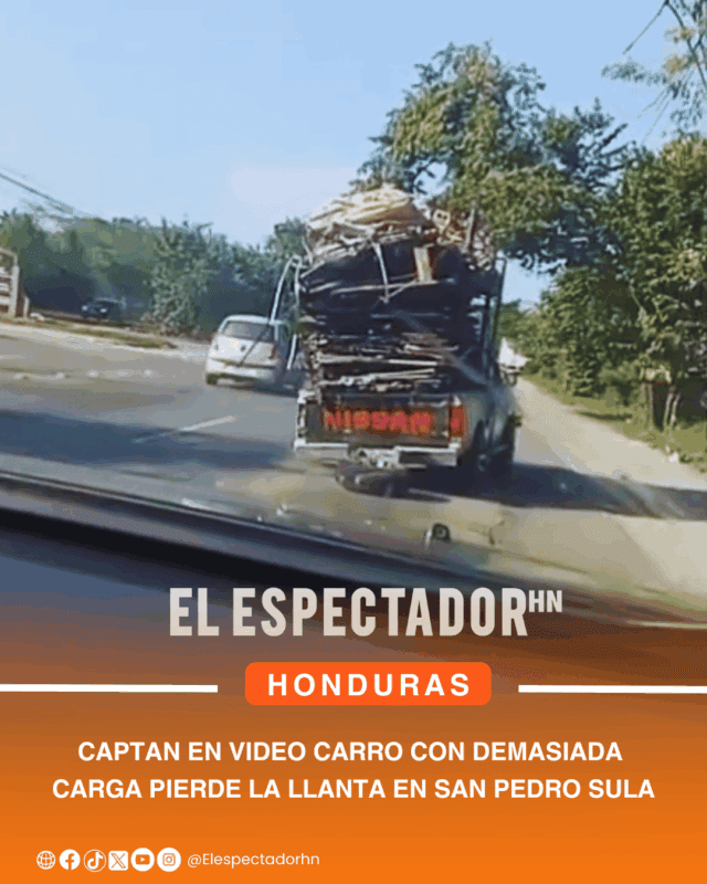 Captan en video carro con demasiada carga pierde la llanta en San Pedro Sula