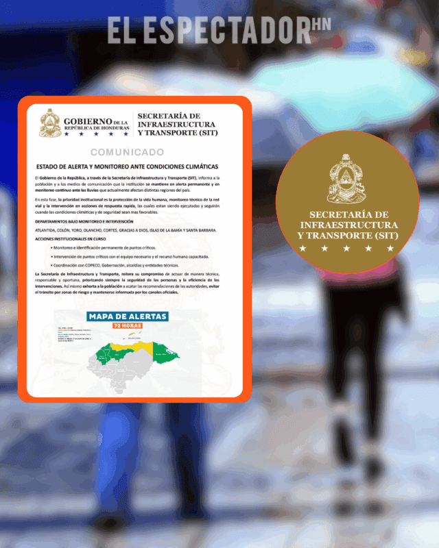 La SIT asegura que se mantiene en alerta permanente por lluvias en varias regiones de Honduras