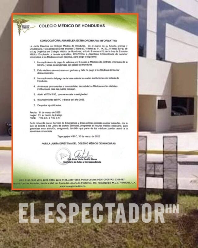 Colegio Médico exige pagos pendientes y convoca asamblea nacional urgente.