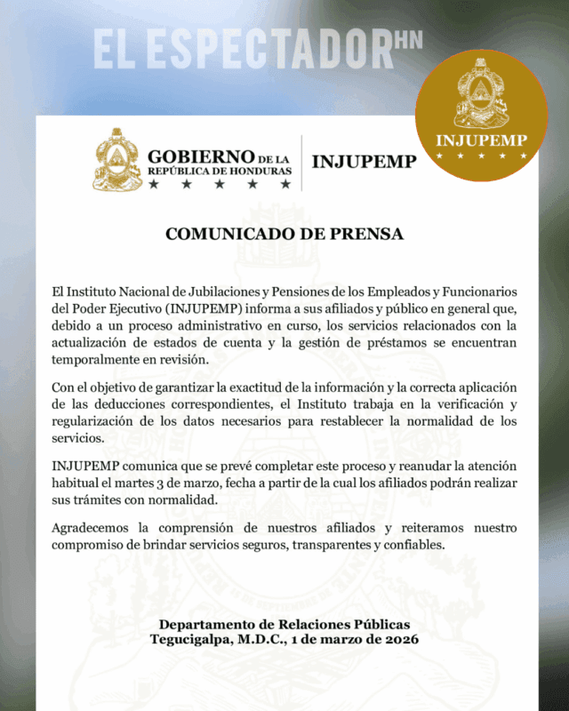 INJUPEMP suspende temporalmente actualización de estados de cuenta y préstamos