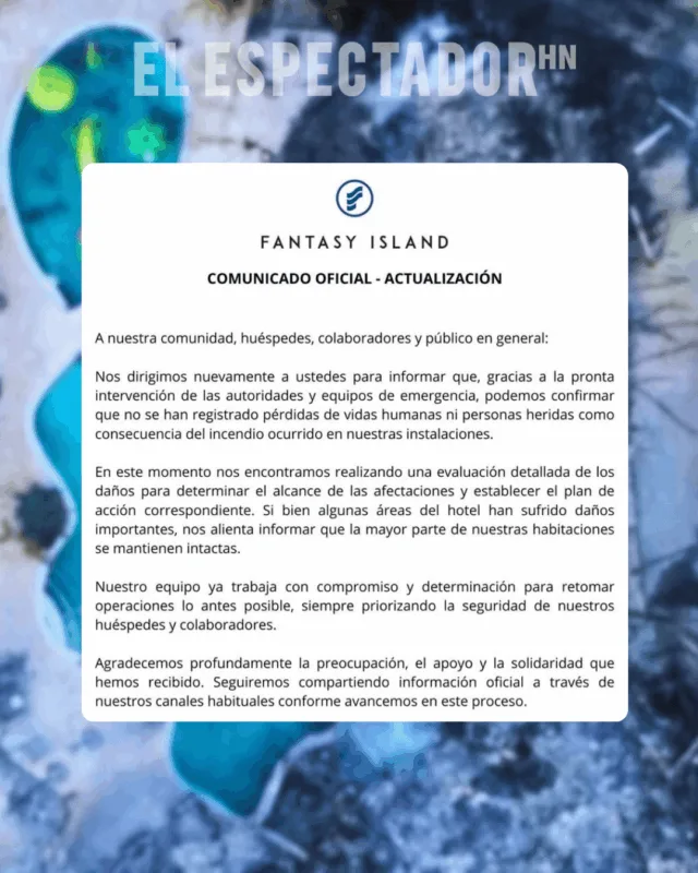 Hotel Fantasy Island Beach resort inicia proceso de recuperación tras voraz incendio en Roatán