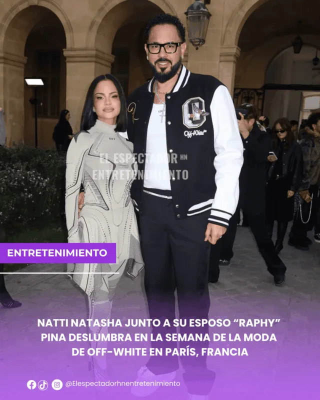 Natti Natasha junto a su esposo “Raphy” Pina deslumbra en la semana de la moda de Off-White en París, Francia