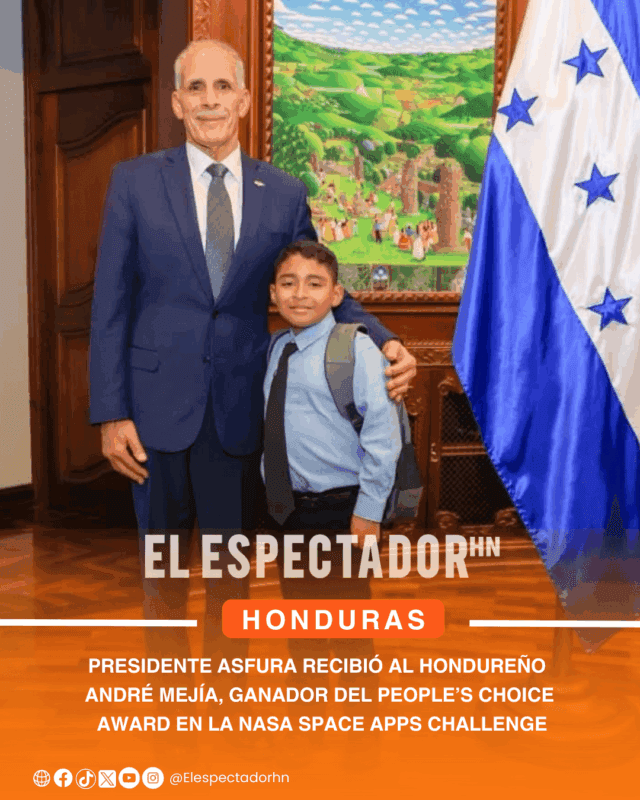 Presidente Asfura recibió al hondureño André Mejía, ganador del People’s Choice Award en la Nasa Space Apps Challenge