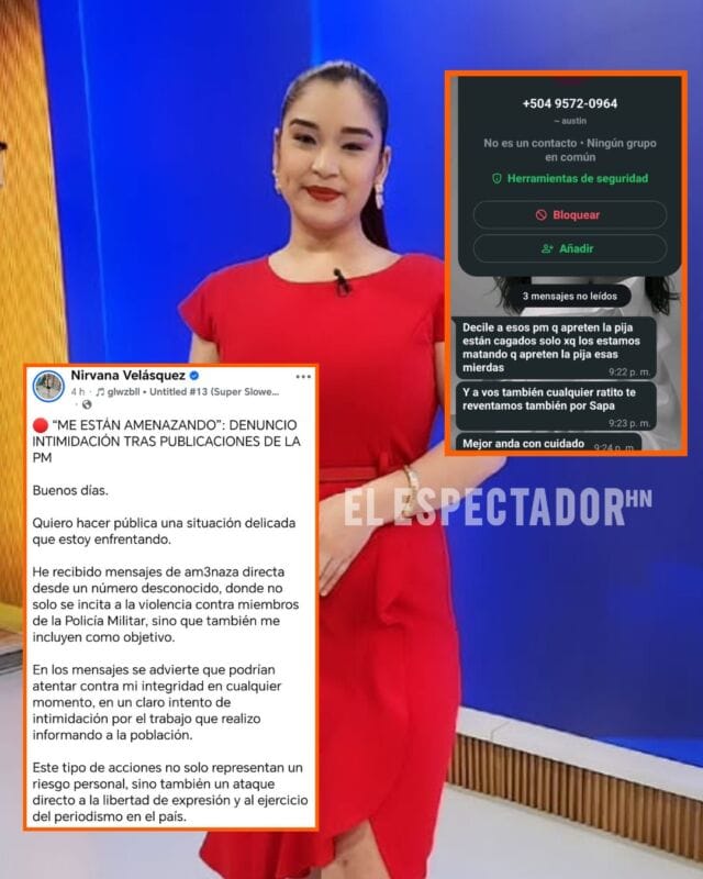 Periodista Nirvana Velásquez denuncia amenazas tras publicaciones sobre la Policía Militar