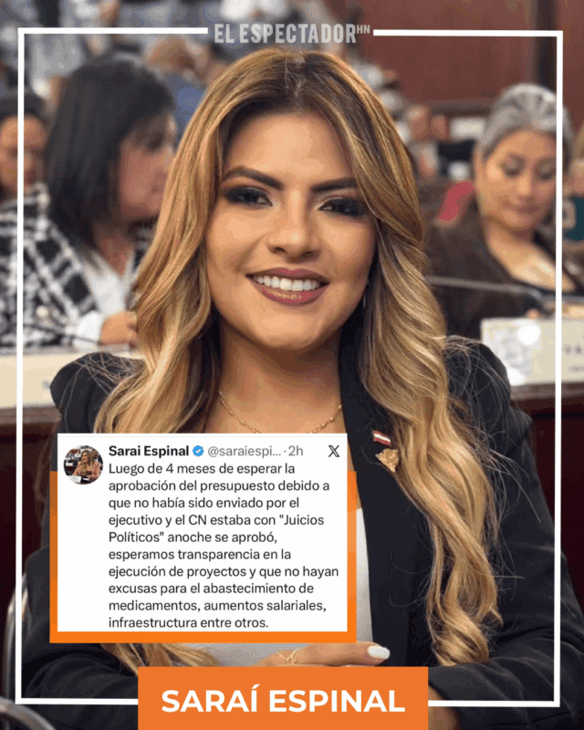 Saraí Espinal exige transparencia tras aprobación del Presupuesto General 2026 