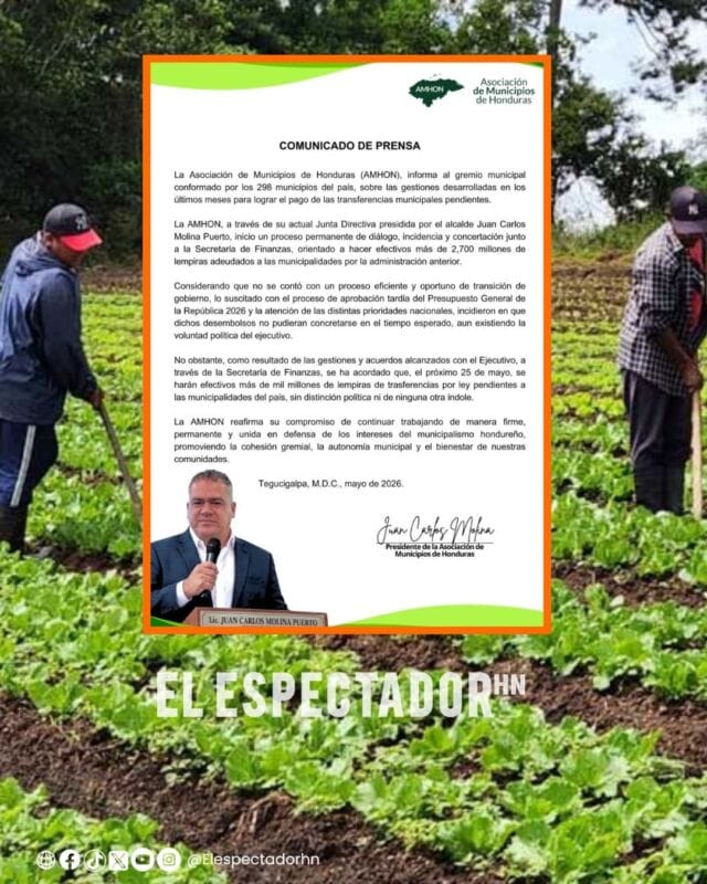 AMHON confirma entrega de más de 2,700 millones de lempiras a las 298 alcaldías del país