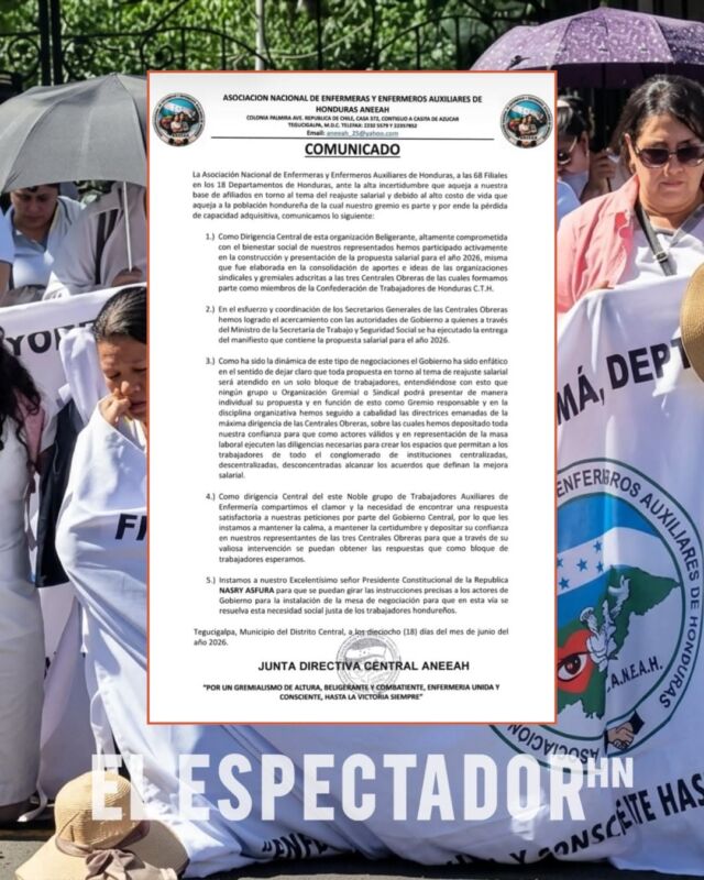 ANEEAH exige reajuste salarial y piden al Presidente Asfura instalar mesa de negociación