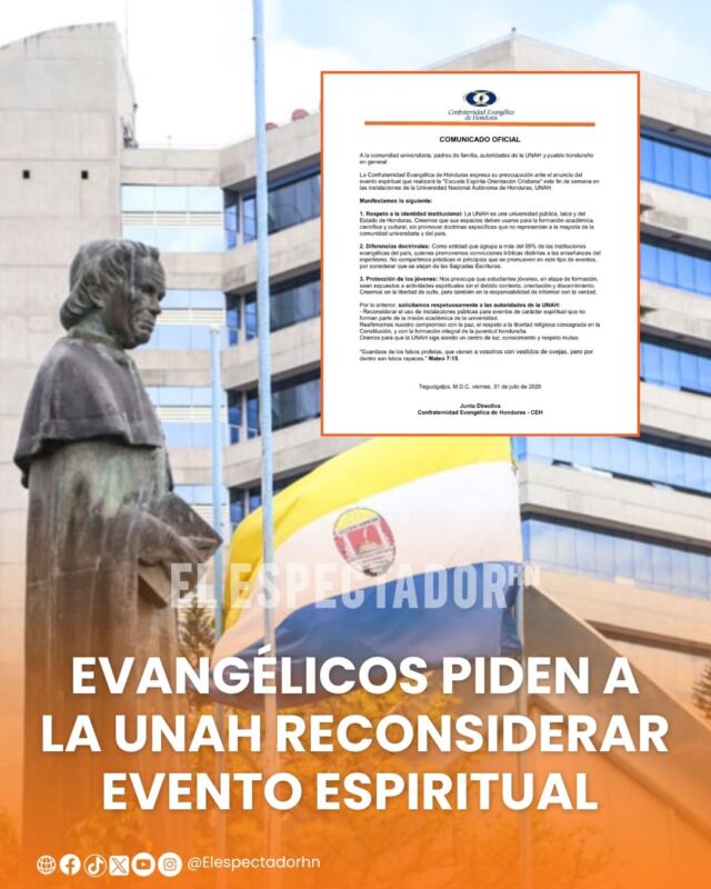 Evangélicos piden a la UNAH reconsiderar evento espírital 