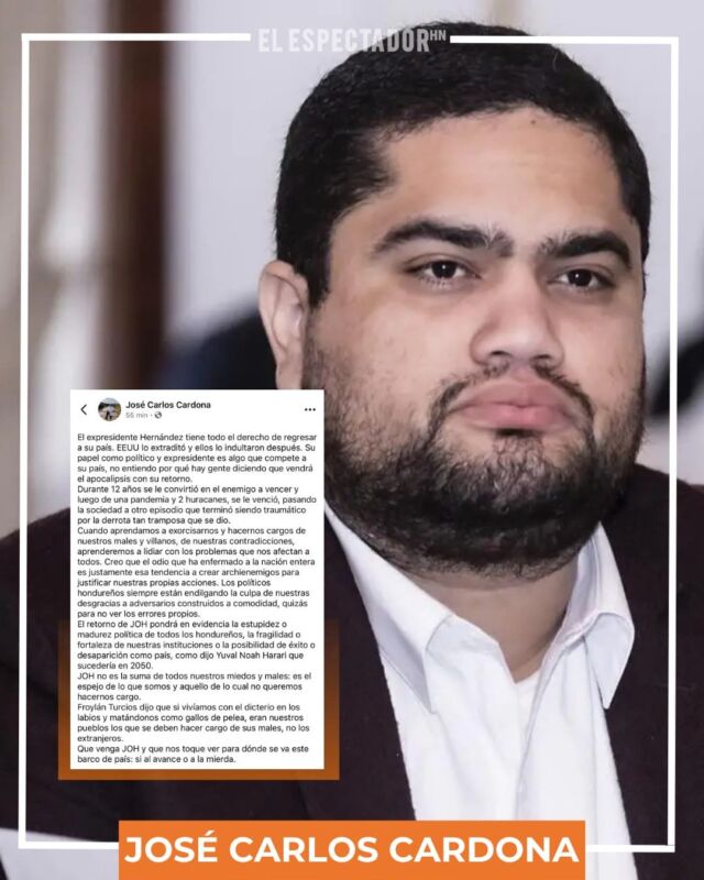 Exministro José Carlos Cardona afirma que JOH tiene derecho a regresar a Honduras tras su indulto