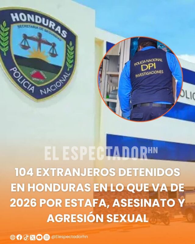 104 extranjeros detenidos en Honduras en lo que va de 2026 por estafa, asesinato y agresión sexual