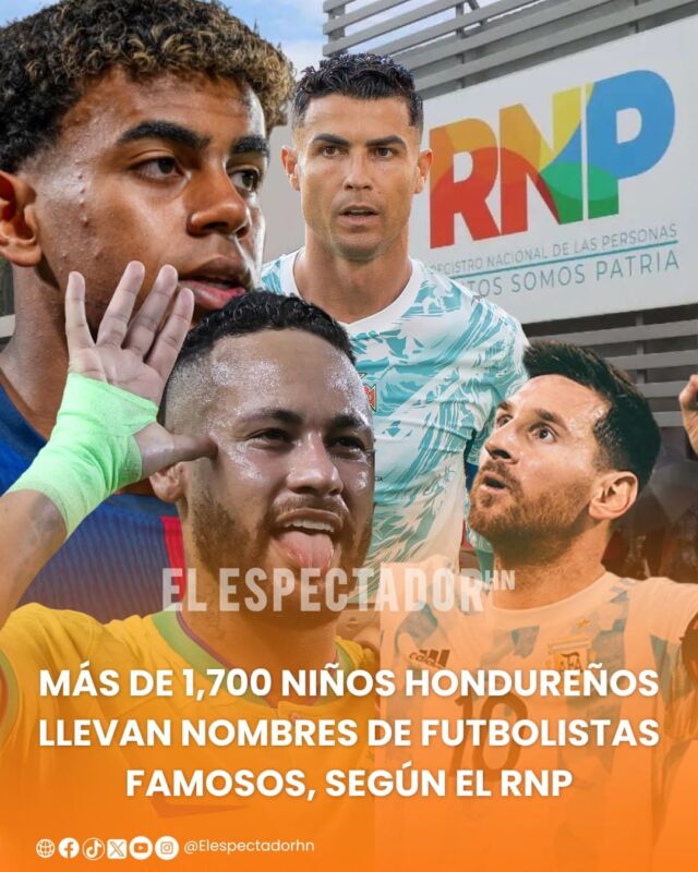 Más de 1,700 niños hondureños llevan nombres de futbolistas famosos, según el RNP