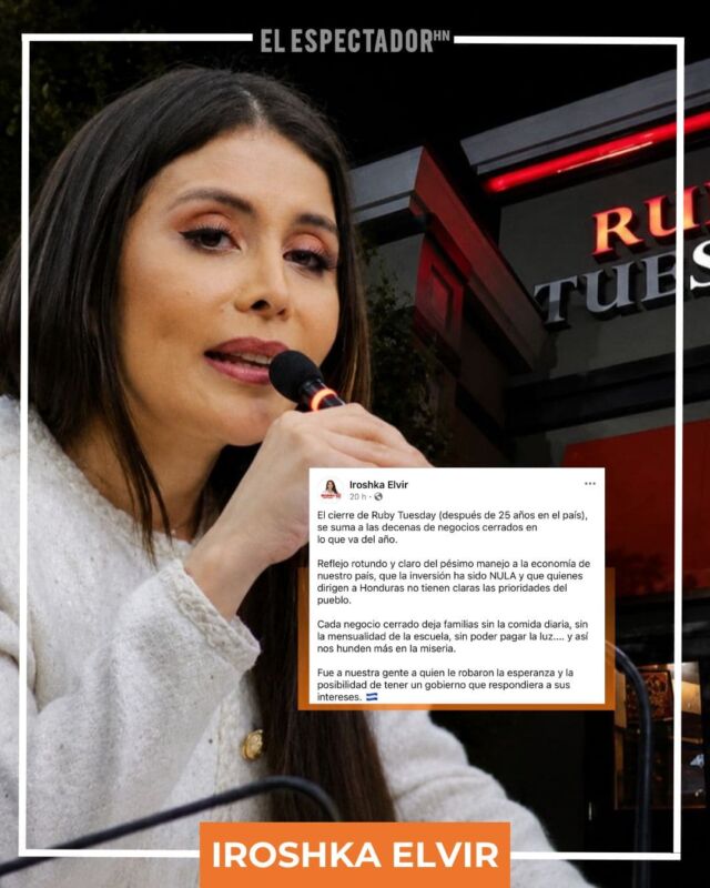 Diputada Iroshka Elvir arremete contra el gobierno tras cierre de Ruby Tuesday