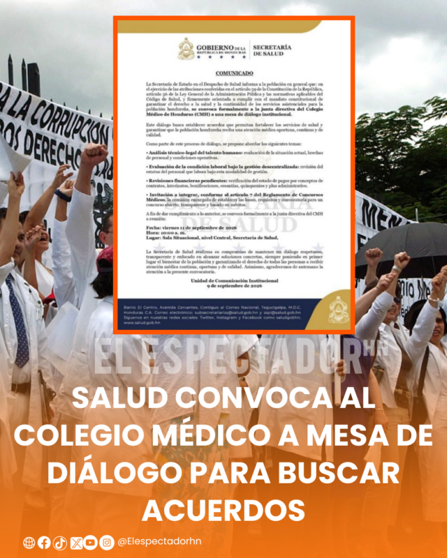 Salud busca acuerdos mediante el diálogo con el gremio médico hondureño.